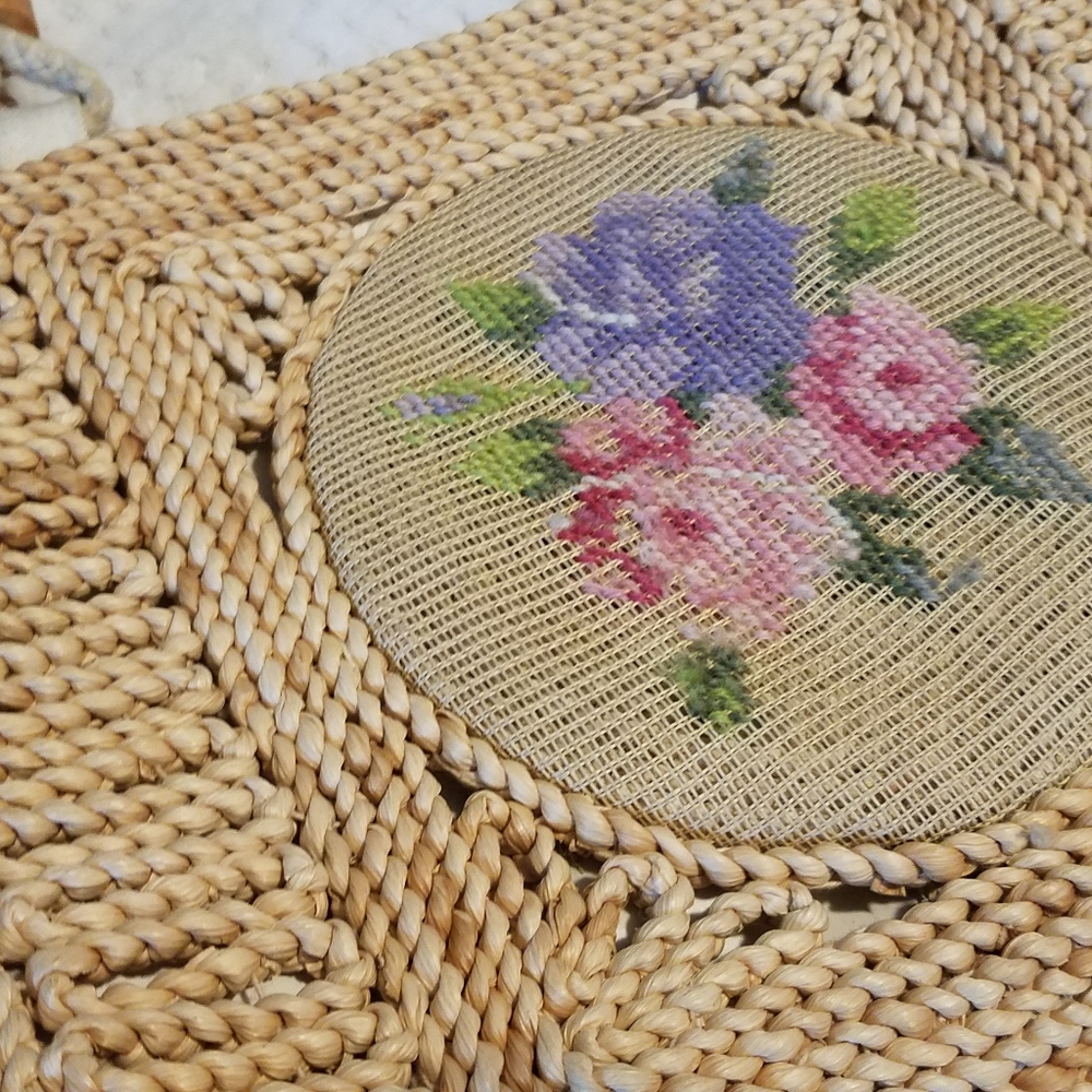 Vintage Heiress straw woven tan shoulder floral bag wn - Picture 11 of 14
